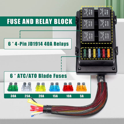 24V 4 Pin Car 6 Slots Waterproof Relay Fuse Box with Cable, 24V 4 Pin