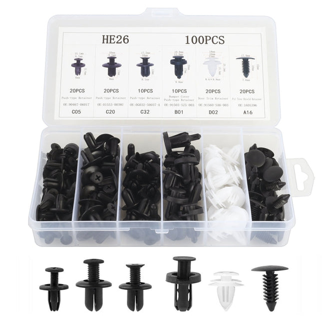 100 in 1 Universal Car Plastic Fasteners Rivet Clips Set, 100 PCS