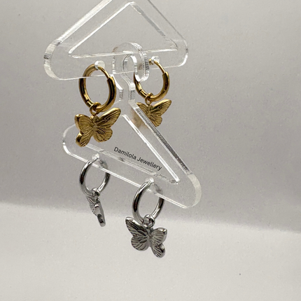 Small Butterfly Huggie Earrings - Silver/Gold