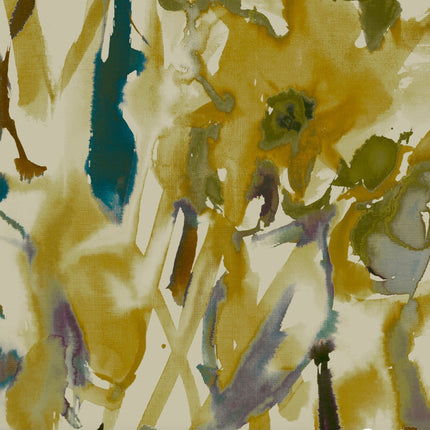 Watercolour floral Wallpaper - Ochre + Plum