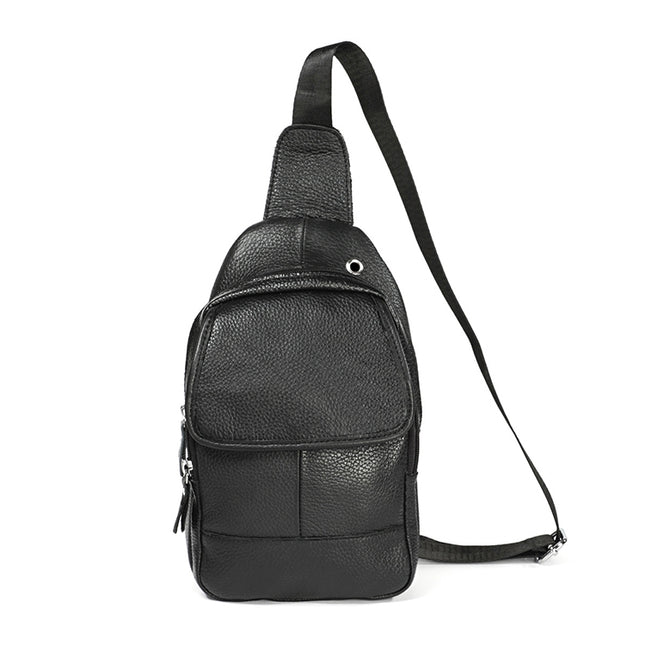 6023 Casual Litchi Texture Soft Face Full-grain Cowhide One Shoulder Crossbody Bag for Men, Black, Coffee, Red, Brown