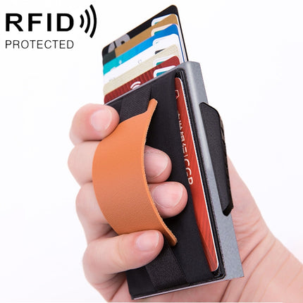 X-32C Automatically Pop-up Card Type Anti-magnetic RFID Anti-theft Men Aluminum Alloy B Dial Button Elastic Bag Wallet with PU Leather Strap, X-32C B Dial Button Red, X-32C B Dial Button Silver, X-32C B Dial Button Black, X-32C B Dial Button Grey      ...