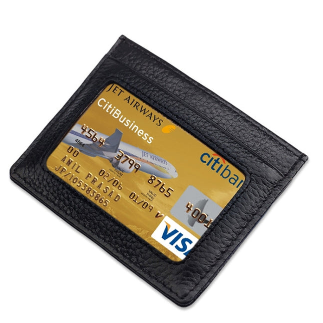 Cowhide Leather Litchi Texture Open Type Solid Color Card Holder RFID Blocking Card Bag Protective Case