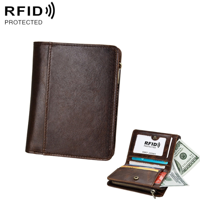 8231 Antimagnetic RFID Men Fashion Crazy Horse Textyure Genuine Leather Wallet Card Bag