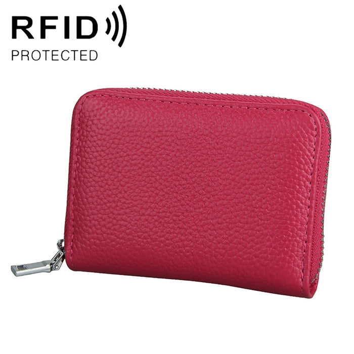 KB205 Antimagnetic RFID Litchi Texture Leather Zipper Large-capacity Card Holder Wallet