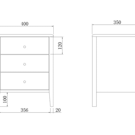 Wright Oak 3 Drawer Bedside Table