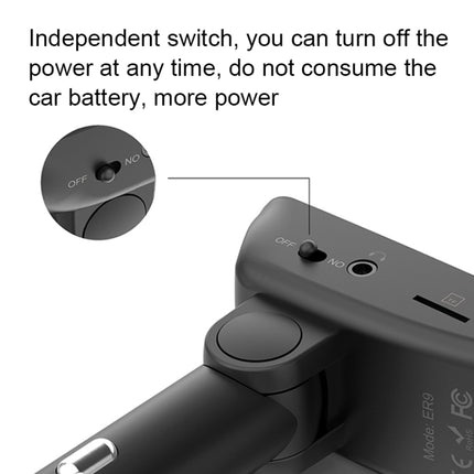 ER9 2 in 1 Hands-Free Calling Car Kit Wireless Bluetooth Headset Dual USB Charger FM Transmitter MP3 Music Player
