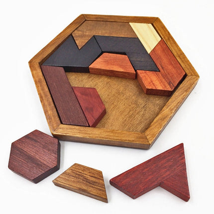 Children Wooden Toys Hexagon Puzzle Geometric Abnormity Shape Puzzle Tangram