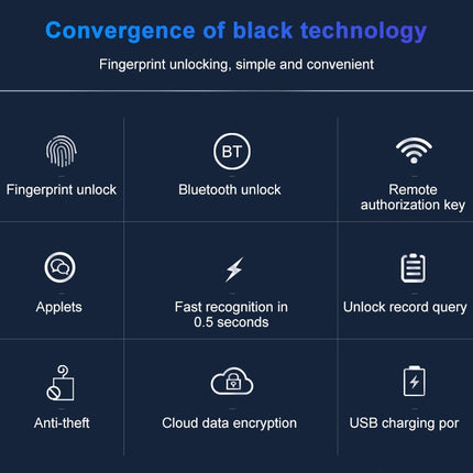 T23FB Micro USB Charging Zinc Alloy Smart Fingerprint + Bluetooth Triple Linkage Open Drawer Lock File Cabinet Lock, Triple Linkage Open Fingerprint + Bluetooth