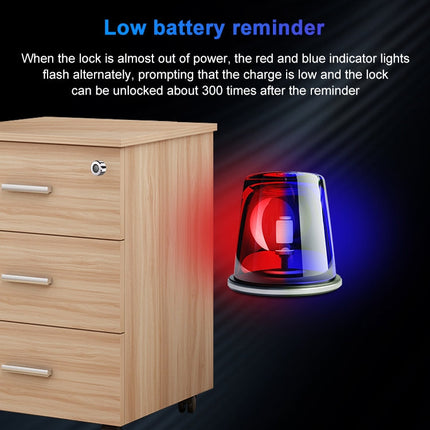 T23FB Micro USB Charging Zinc Alloy Smart Fingerprint + Bluetooth Triple Linkage Open Drawer Lock File Cabinet Lock, Triple Linkage Open Fingerprint + Bluetooth