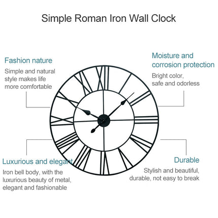 40cm Retro Living Room Iron Round Roman Numeral Mute Decorative Wall Clock, 40cm