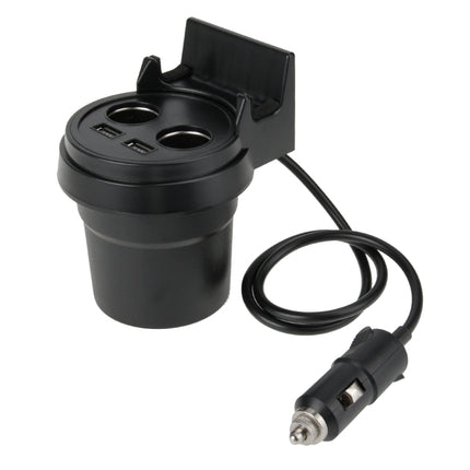 5V 1A+2.4A Two USB Ports & Two Car Cigarette Lighter Socket Car Charger with Holder Function, 5V 1A+2.4A