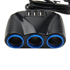 12-24V 3.1A 3 USB Ports & 3 Car Cigarette Lighter Sockets Car Charger