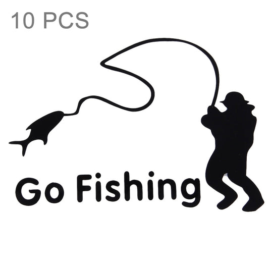 10 PCS Go Fishing Styling Reflective Car Sticker, Size: 14cm x 9.5cm