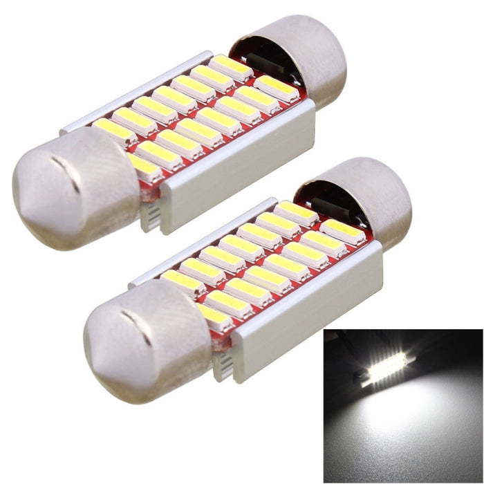 2 PCS Festoon 36mm 2W 160LM White Light 16 LED SMD 4014 Error Free License Plate Lights Car Light Bulb, 36mm