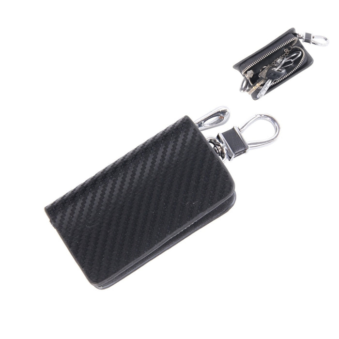 Universal Leather Carbon Fiber Texture Waist Hanging Zipper Wallets Key Holder Bag (No Include Key), Carbon Fiber Texture