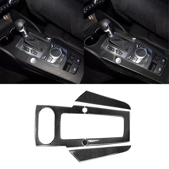 3 PCS Car Carbon Fiber Gear Panel Decorative Sticker for Audi A3, Left Driving, Gear Panel, Left Driving