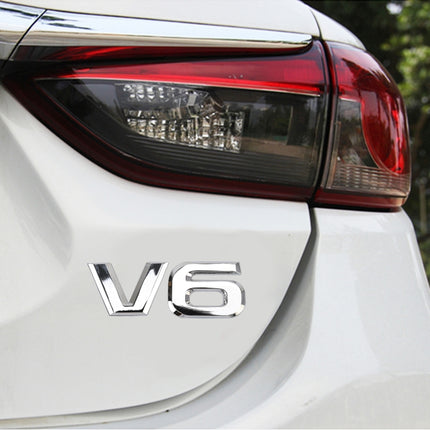 V6 Shape Car Metal Body Decorative Sticker, V6 Shape