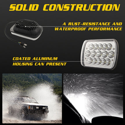 7 inch 5X7 H4 15W DC 9-30V 1500LM IP67 Car Truck Off-road Vehicle LED Work Lights / Headlight, with 15LEDs Lamps, 7 inch