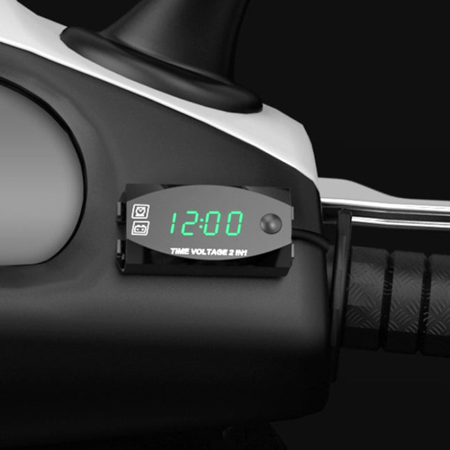 Motorcycle Multi-functional 2 in 1 Digital Display Voltmeter + Electronic Clock, 6-30V IP67