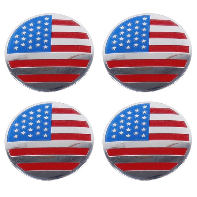 4 PCS USA Flag Metal Car Sticker Wheel Hub Caps Centre Cover Decoration, USA Flag
