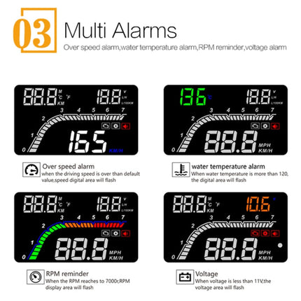 T100 OBD2 4 inch Vehicle-mounted Head Up Display Security System, Support Car Speed / Engine Revolving Speed Display / Instantaneous Fuel Consumption / Detection and Elimination Fault Code