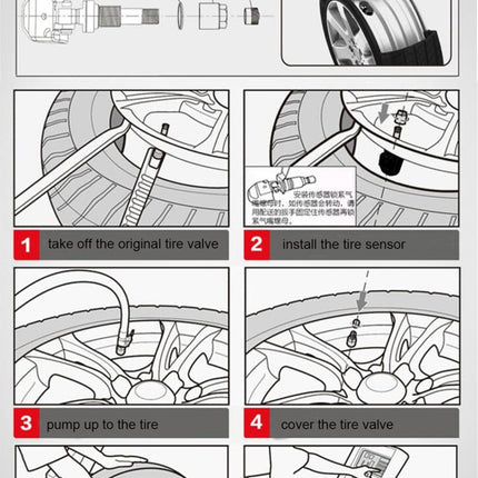 VC601 TPMS 4 Built-in Sensors Tire Pressure Monitoring Alarming System Diagnostic-tool with Bluetooth 4.0 Work on Android / iOS / iPad, VC601