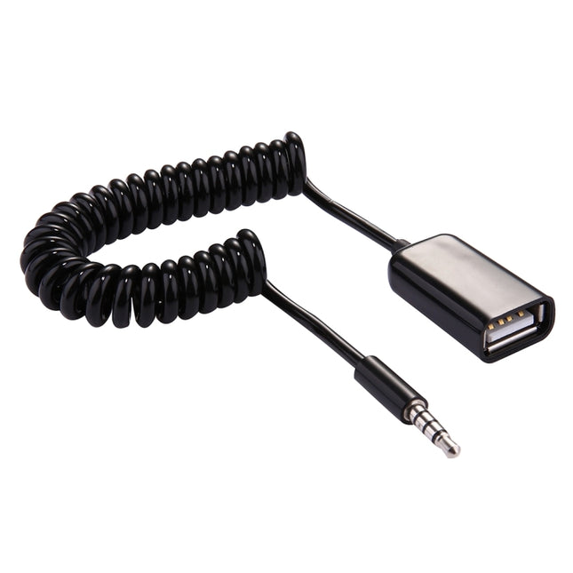 3.5mm Male to USB 2.0 Female Audio Converter Retractable Coiled Cable for Car MP3 Speaker U Disk, Length: 1m, 1pcs