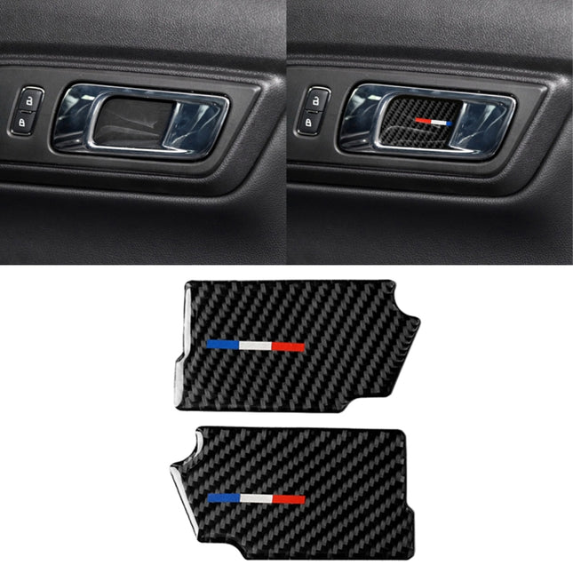 2 PCS Car USA Color Carbon Fiber Door Inner Handle Wrist Panel Decorative Sticker for Ford Mustang 2015-2017, Door Inner Handle Wrist