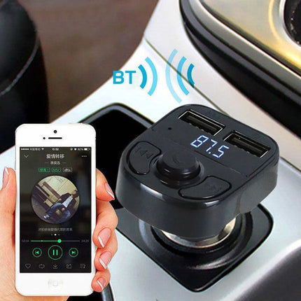 X8 Car MP3 Wireless Stereo Music Player Full Frequent FM Transmitter Wireless Car Charger Adapter with Dual USB Ports Digital Display Support U Disk and TF Card Wireless Headset for Mobile Phone