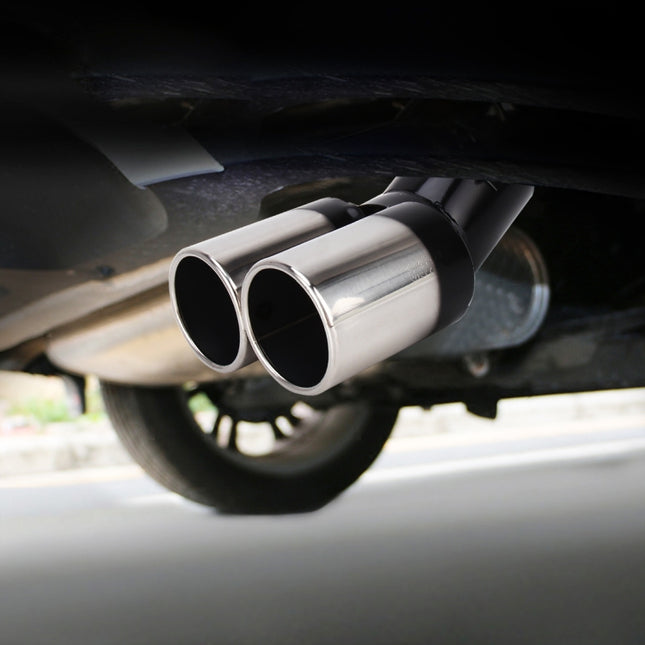 Universal Car Styling Stainless Steel Curved Double Outlets Exhaust Tail Muffler Tip Pipe, Curved Double