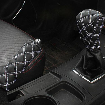 2 PCS Car Hand Brake Cover Shift Knob Gear Stick Cushion Sets Cover Car Accessory Interior Decoration Pad, 2 PCS  Red, 2 PCS Red  White