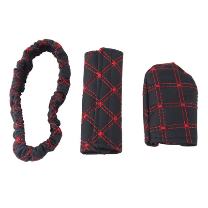 3 PCS Car Hand Brake Cover Shift Knob Gear Stick Cushion Sets Rear View Mirror Sets Cover Car Accessory Interior Decoration Pad, 3 PCS Red, 3 PCS White