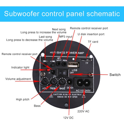 4 inch Round Shape Stereo Motorcycle / Car / Household Subwoofer, Built-in Bluetooth, Support TF Card & U Disk Reader, with Remote Control