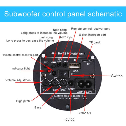 4 inch Round Shape Stereo Motorcycle / Car / Household Subwoofer, Built-in Bluetooth, Support TF Card & U Disk Reader, with Remote Control