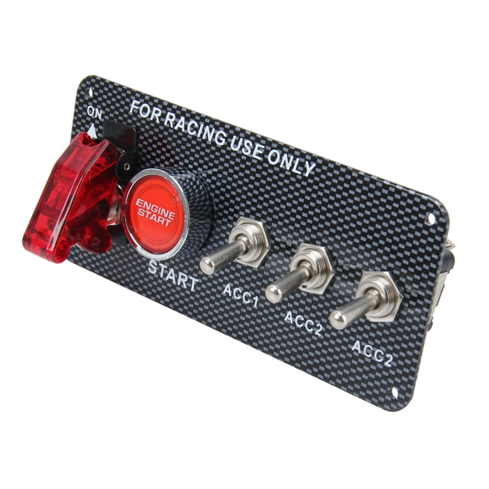 12V / 30A Carbon Fiber Racing Car 12V LED Ignition Switch Panel Engine Start Push Button LED Car Panel Switches Lever Multi-function Automatic Ignition Switch for Racing Cars, 12V 30A