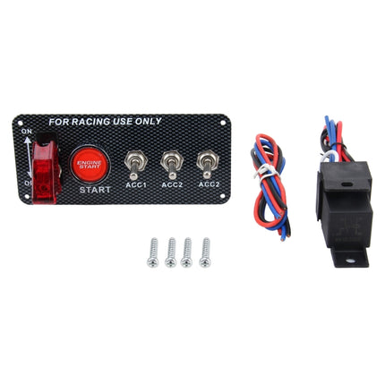 12V / 30A Carbon Fiber Racing Car 12V LED Ignition Switch Panel Engine Start Push Button LED Car Panel Switches Lever Multi-function Automatic Ignition Switch for Racing Cars, 12V 30A