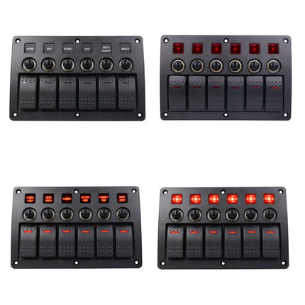 3Pin 6 Way Switches Combination Switch Panel with Light and Projector Lens for Car RV Marine Boat, 3Pin 6 Way