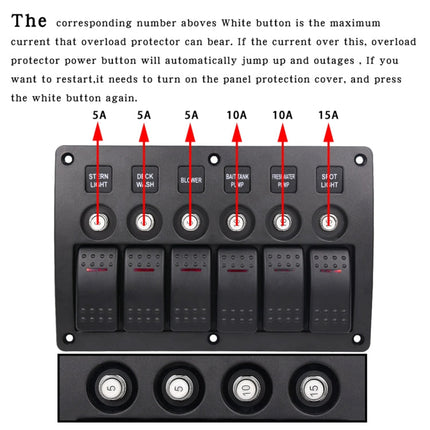 3Pin 6 Way Switches Combination Switch Panel with Light and Projector Lens for Car RV Marine Boat, 3Pin 6 Way