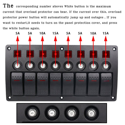 3Pin 8 Way Switches Combination Switch Panel with Light and Projector Lens for Car RV Marine Boat, 3Pin 8 Way