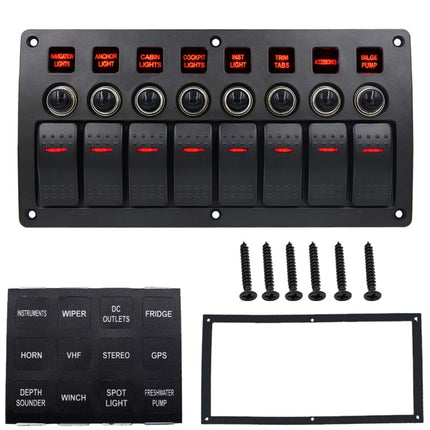 3Pin 8 Way Switches Combination Switch Panel with Light and Projector Lens for Car RV Marine Boat, 3Pin 8 Way