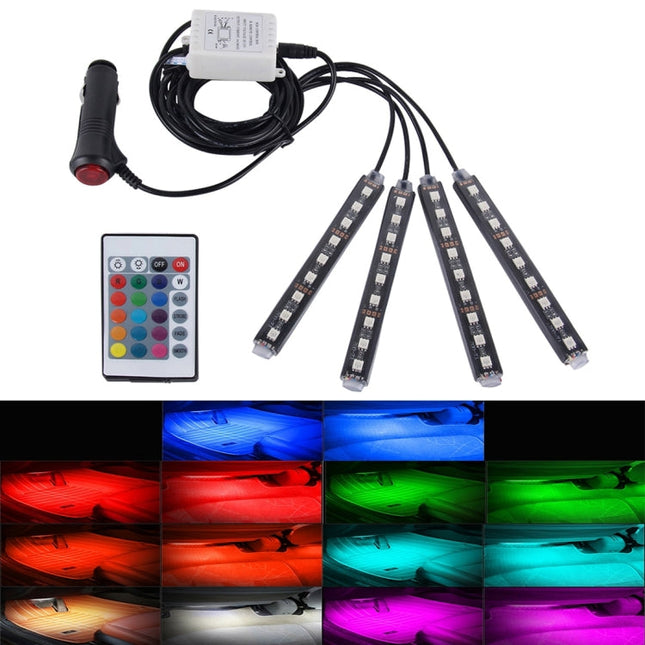 4 in 1 4.5W 36 SMD-5050-LEDs RGB Car Interior Floor Decoration Atmosphere Colorful Neon Light Lamp with Wireless Remote Control, DC 12V, 4.5W RGB Colorful
