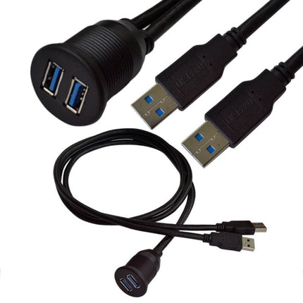 1m Flush Mount USB 3.0 Dock Car Ship Motorcycle Dashboard Panel Male to Female Data Waterproof Extension Cord, For Cable Length: 1m