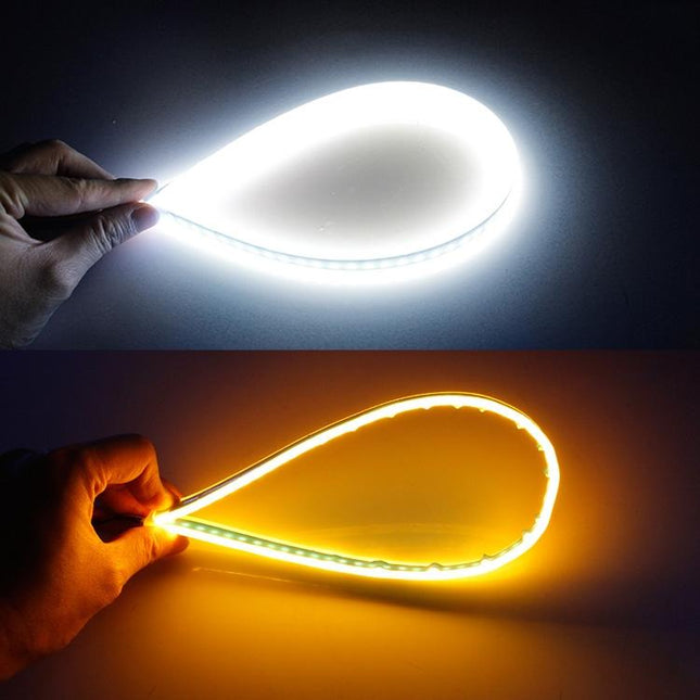 2 PCS 30cm DC12V 4.2W Ultra-thin Car Auto Double Colors Turn Lights / Running Lights, with LED SMD-2835 Lamp Beads (Turn Lights: Yellow Light; Running Lights: White Light), Turn Lights: Yellow Light; Running Lights: White Light