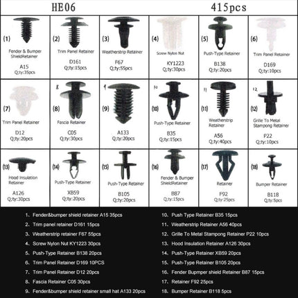 415 PCS Car Retainer Clips Assortment Car Panel Trim Plastic Fasteners Rivet Clips Set, 415 PCS