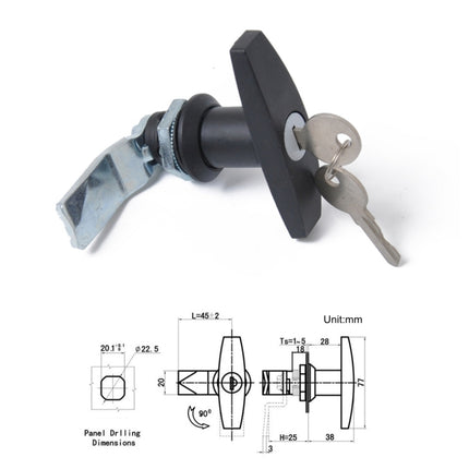T Shape Handle Paddle Entry Door Latch & Keys Tool Box Lock for Trailer / Yacht / Truck, T Shape Handle (Black)