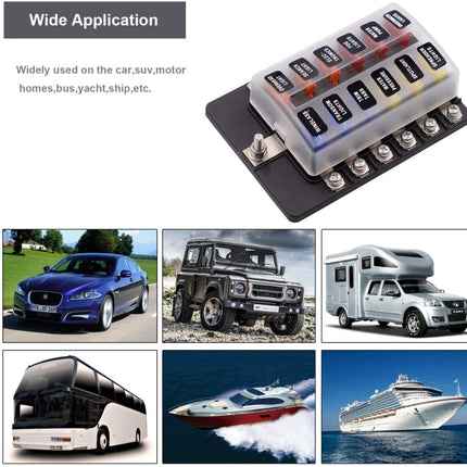 1 in 12 Out Fuse Box Screw Terminal Section Fuse Holder Kits with LED Warning Indicator for Auto Car Truck Boat