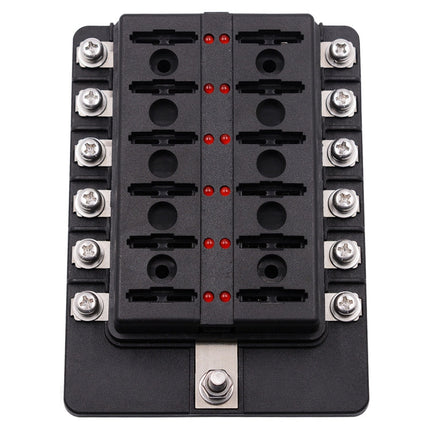 1 in 12 Out Fuse Box Screw Terminal Section Fuse Holder Kits with LED Warning Indicator for Auto Car Truck Boat