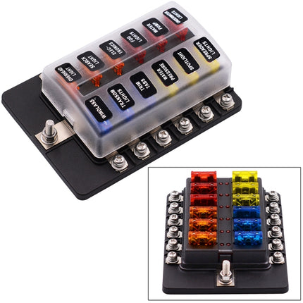 1 in 12 Out Fuse Box Screw Terminal Section Fuse Holder Kits with LED Warning Indicator for Auto Car Truck Boat, 1 in 12 Out (Screw Terminal Section)