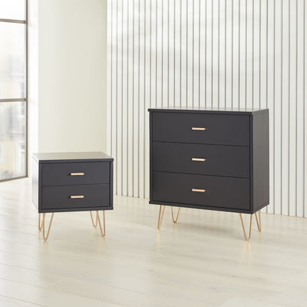 Monroe Solid Wood Black Chest of 3 Drawers